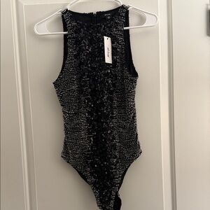 Sequin Embellished Black Bodysuit Rave Festival